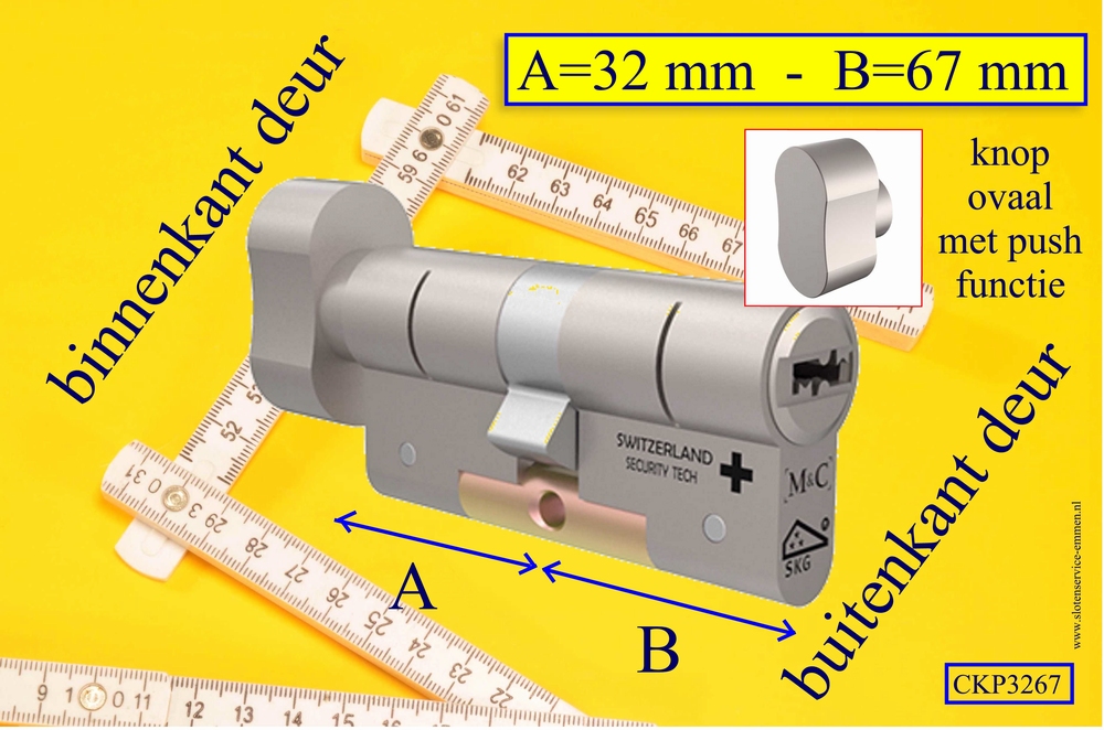 M&C Condor cilinderslot Knop OVAAL PUSH 32x67 mm