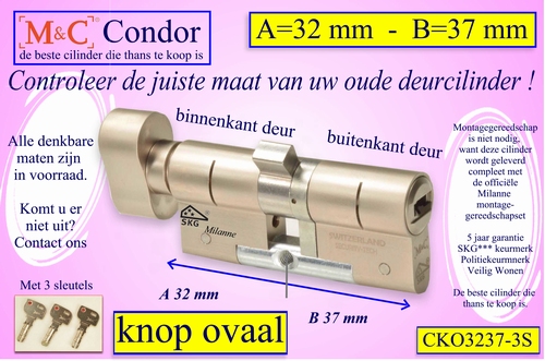 M&C Condor cilinderslot Knop OVAAL 32x37 mm 