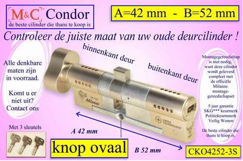 M&C Condor cilinderslot Knop OVAAL 42x52 mm 