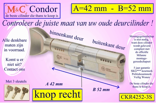 M&C Condor cilinderslot Knop RECHT 42x52 mm 