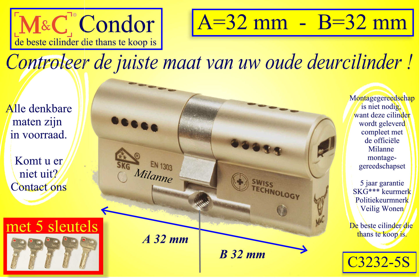 M&C Condor cilinderslot 32x32 mm