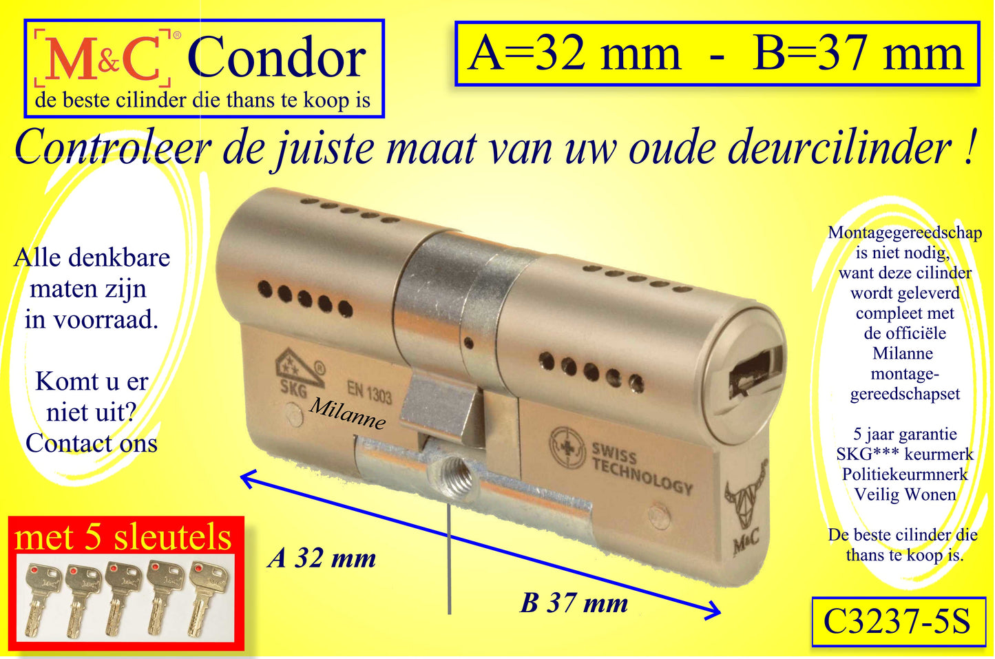 M&C Condor cilinderslot 32x37 mm