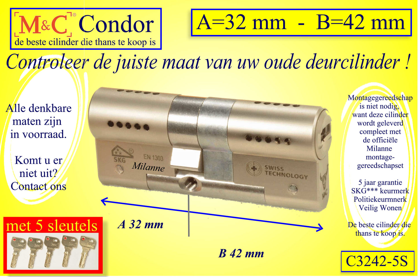 M&C Condor cilinderslot 32x42 mm