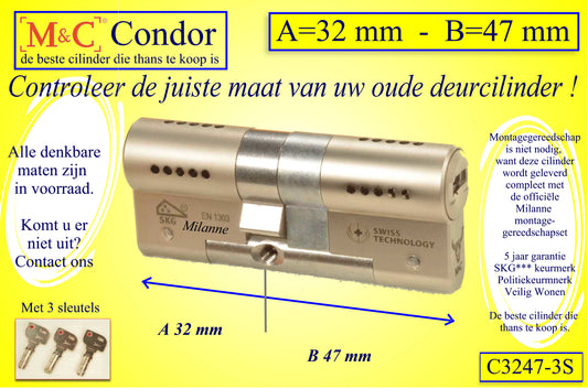 M&C Condor cilinderslot 32x47 mm