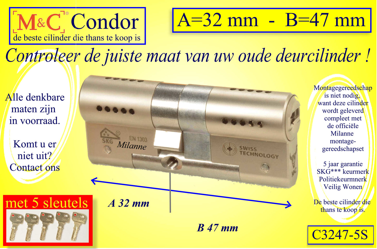 M&C Condor cilinderslot 32x47 mm