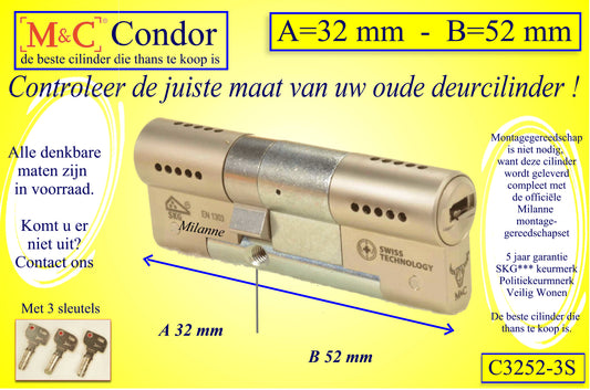 M&C Condor cilinderslot 32x52 mm