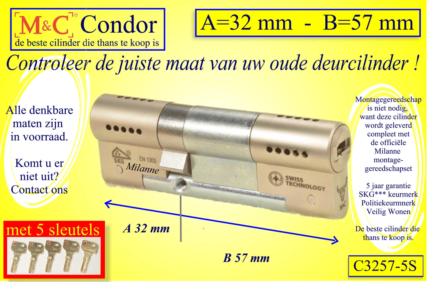 M&C Condor cilinderslot 32x57 mm