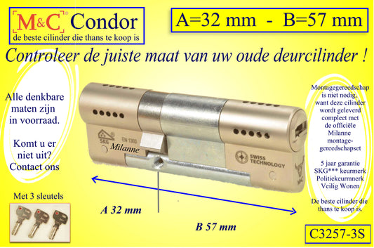 M&C Condor cilinderslot 32x57 mm