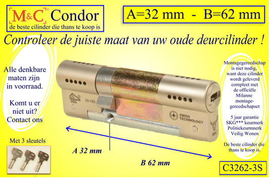 M&C Condor cilinderslot 32x62 mm