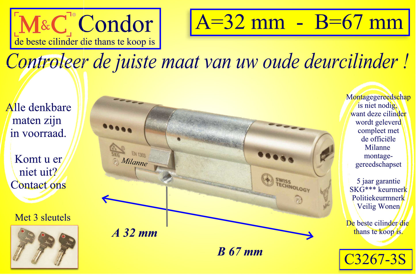 M&C Condor cilinderslot 32x67 mm