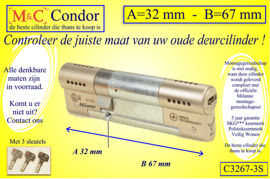 M&C Condor cilinderslot 32x67 mm