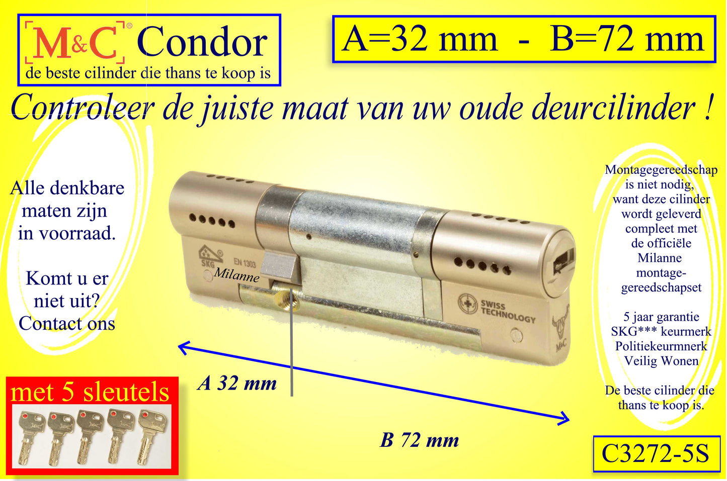 M&C Condor cilinderslot 32x72 mm