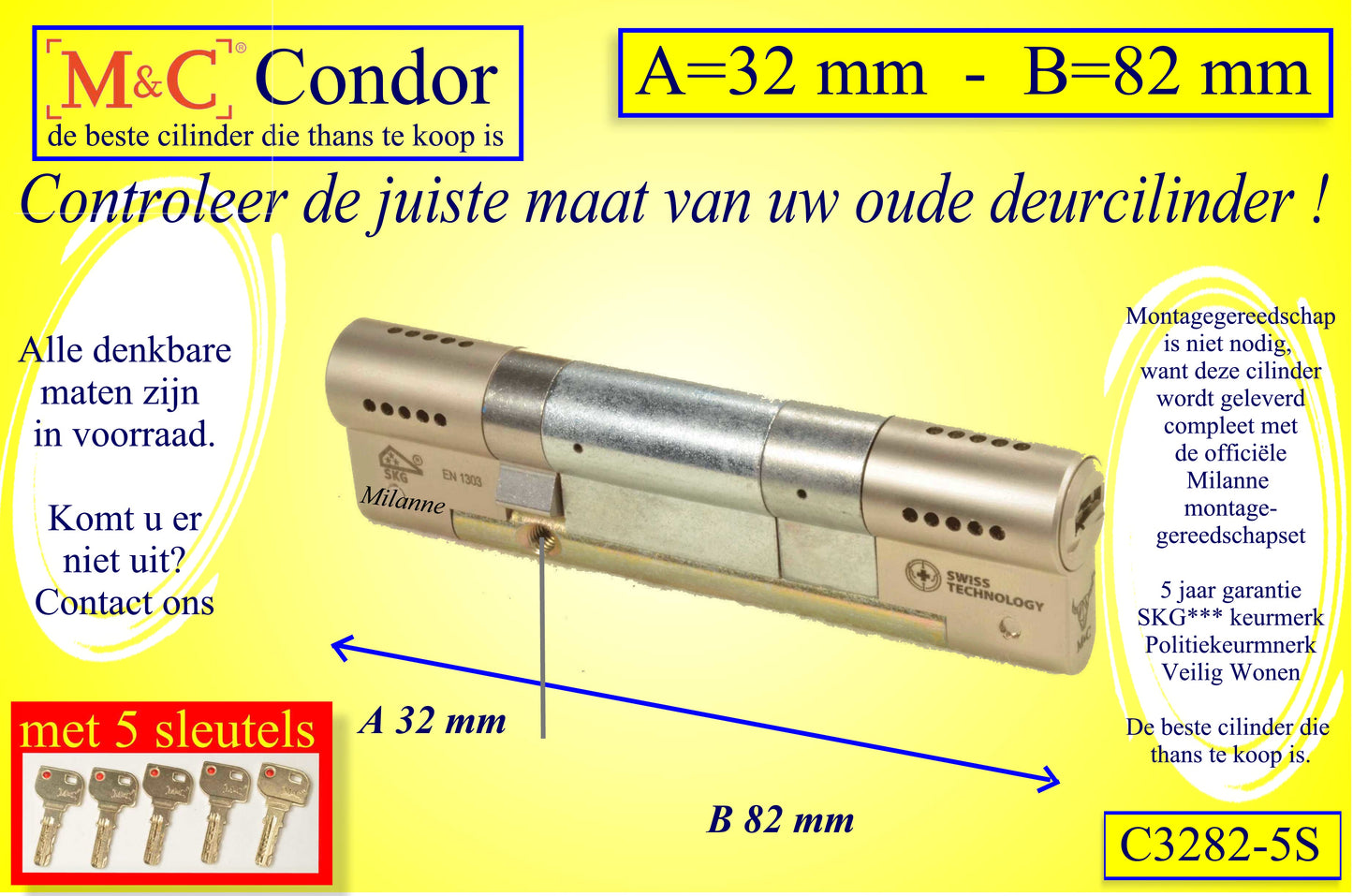 M&C Condor cilinderslot 32x82 mm