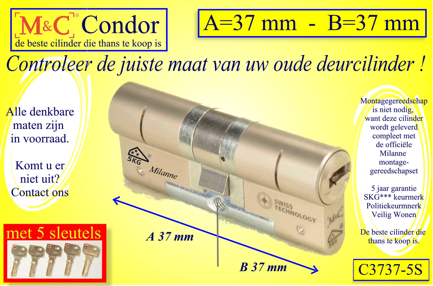 M&C Condor cilinderslot 37x37 mm