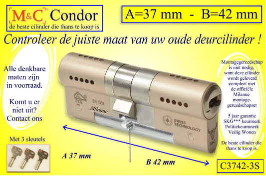 M&C Condor cilinderslot 37x42 mm