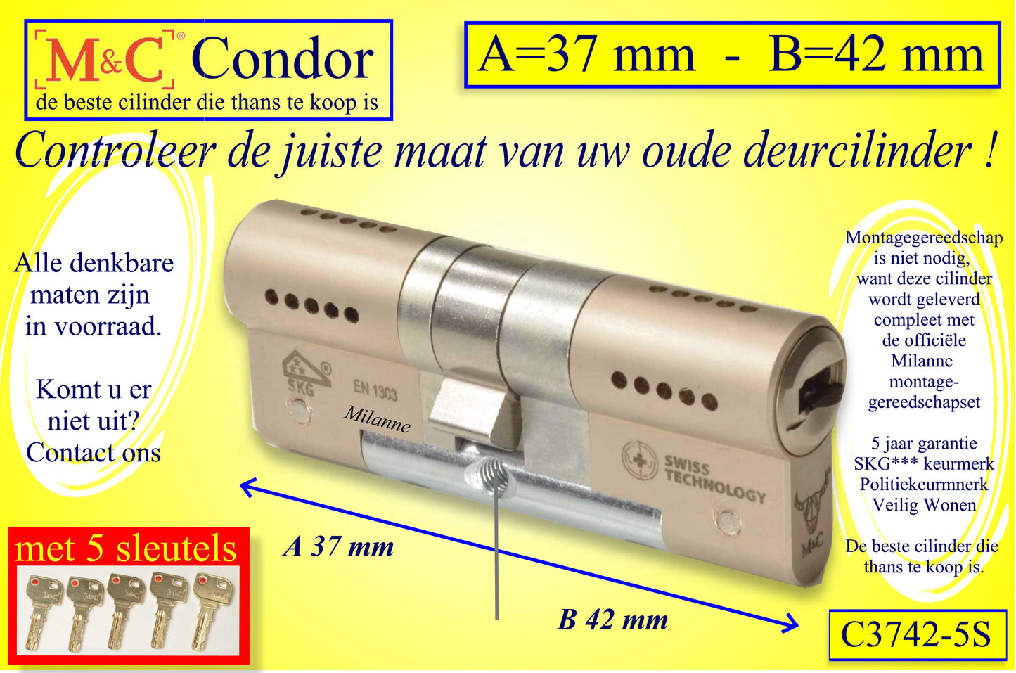 M&C Condor cilinderslot 37x42 mm