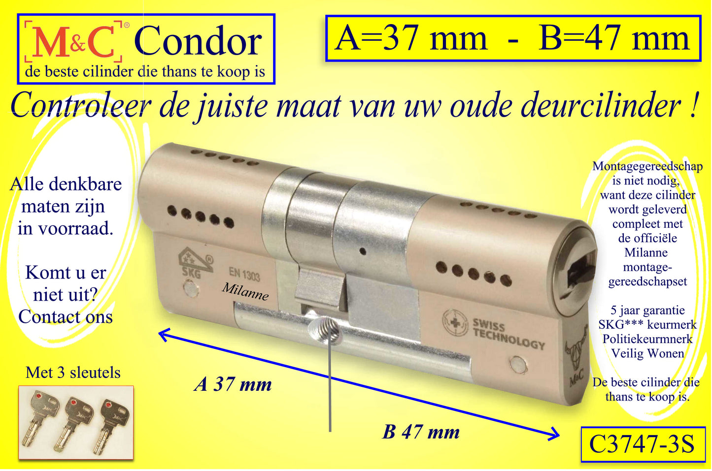 M&C Condor cilinderslot 37x47 mm