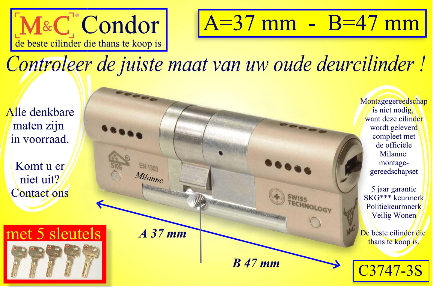 M&C Condor cilinderslot 37x47 mm