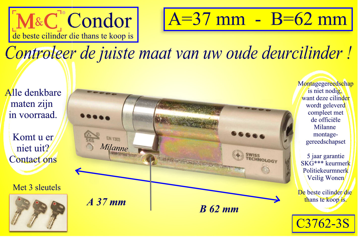 M&C Condor cilinderslot 37x62 mm