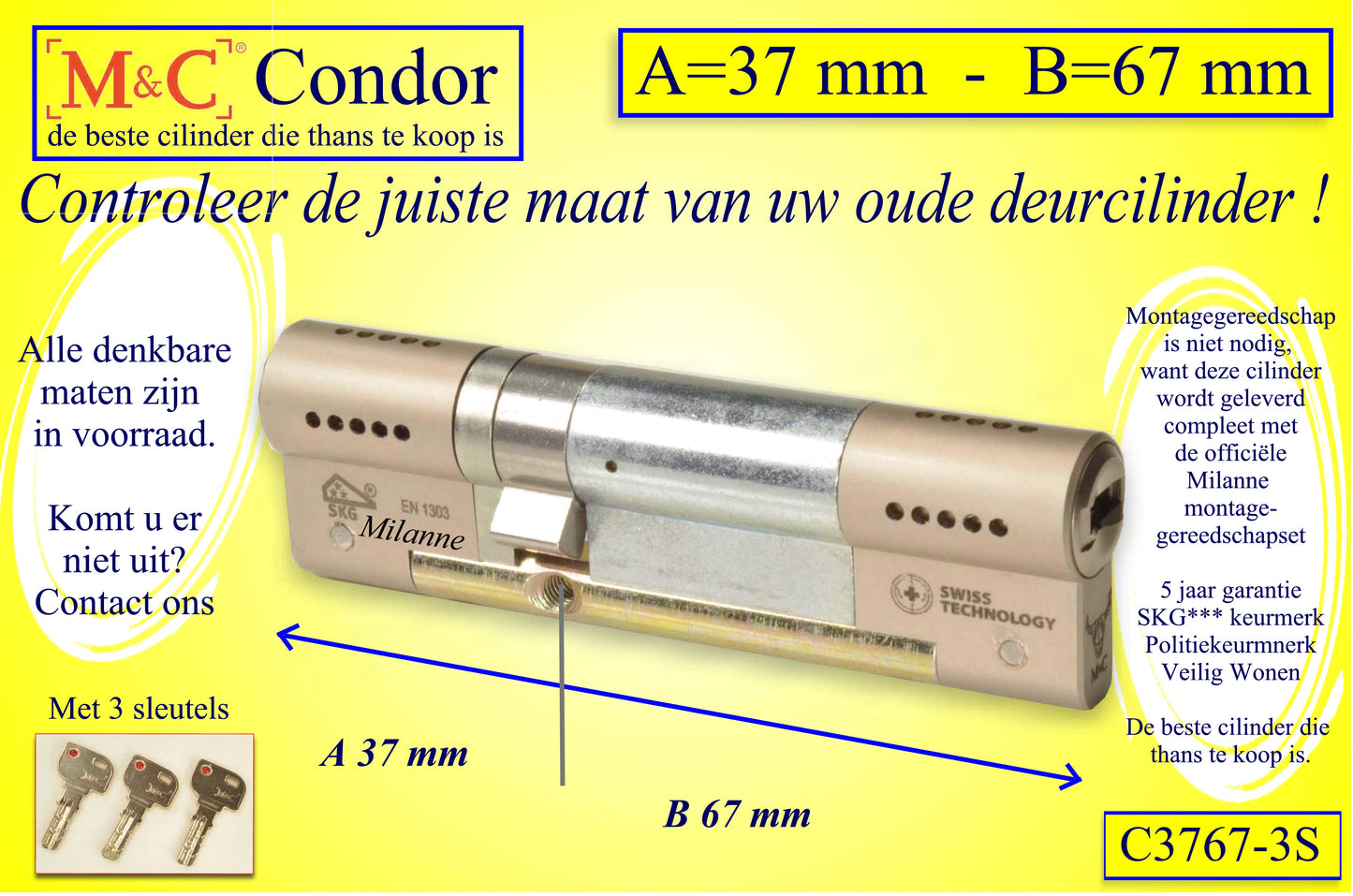 M&C Condor cilinderslot 37x67 mm