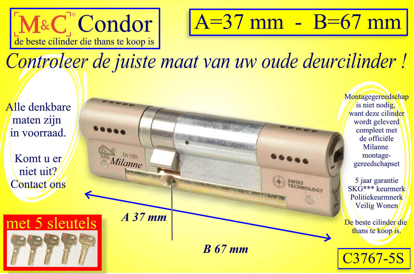 M&C Condor cilinderslot 37x67 mm