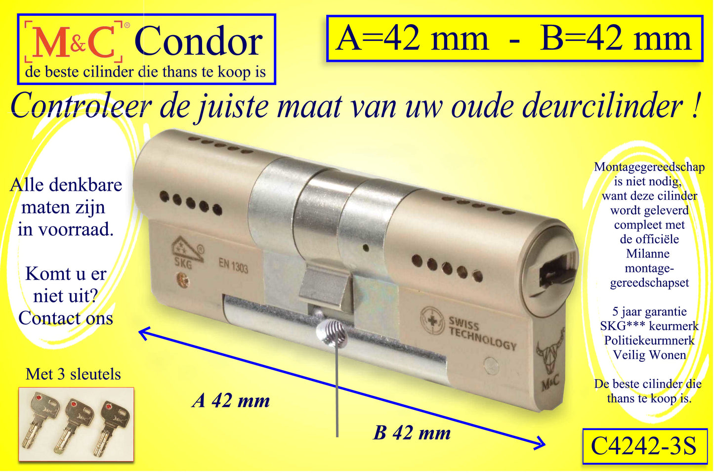 M&C Condor cilinderslot 42x42 mm