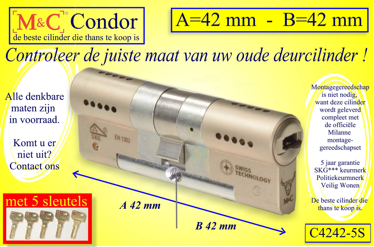 M&C Condor cilinderslot 42x42 mm