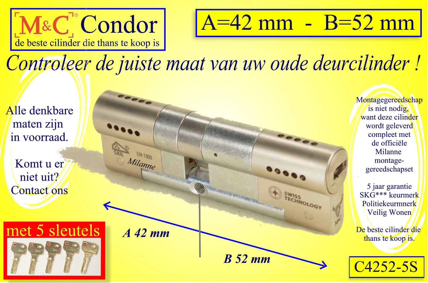 M&C Condor cilinderslot 42x52 mm