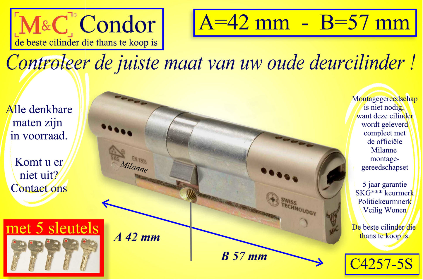 M&C Condor cilinderslot 42x57 mm