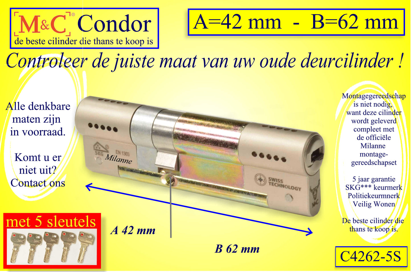 M&C Condor cilinderslot 42x62 mm