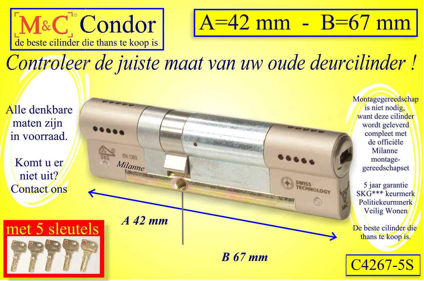 M&C Condor cilinderslot 42x67 mm