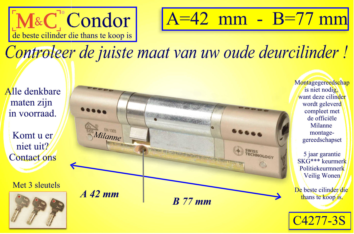 M&C Condor cilinderslot 42x77 mm