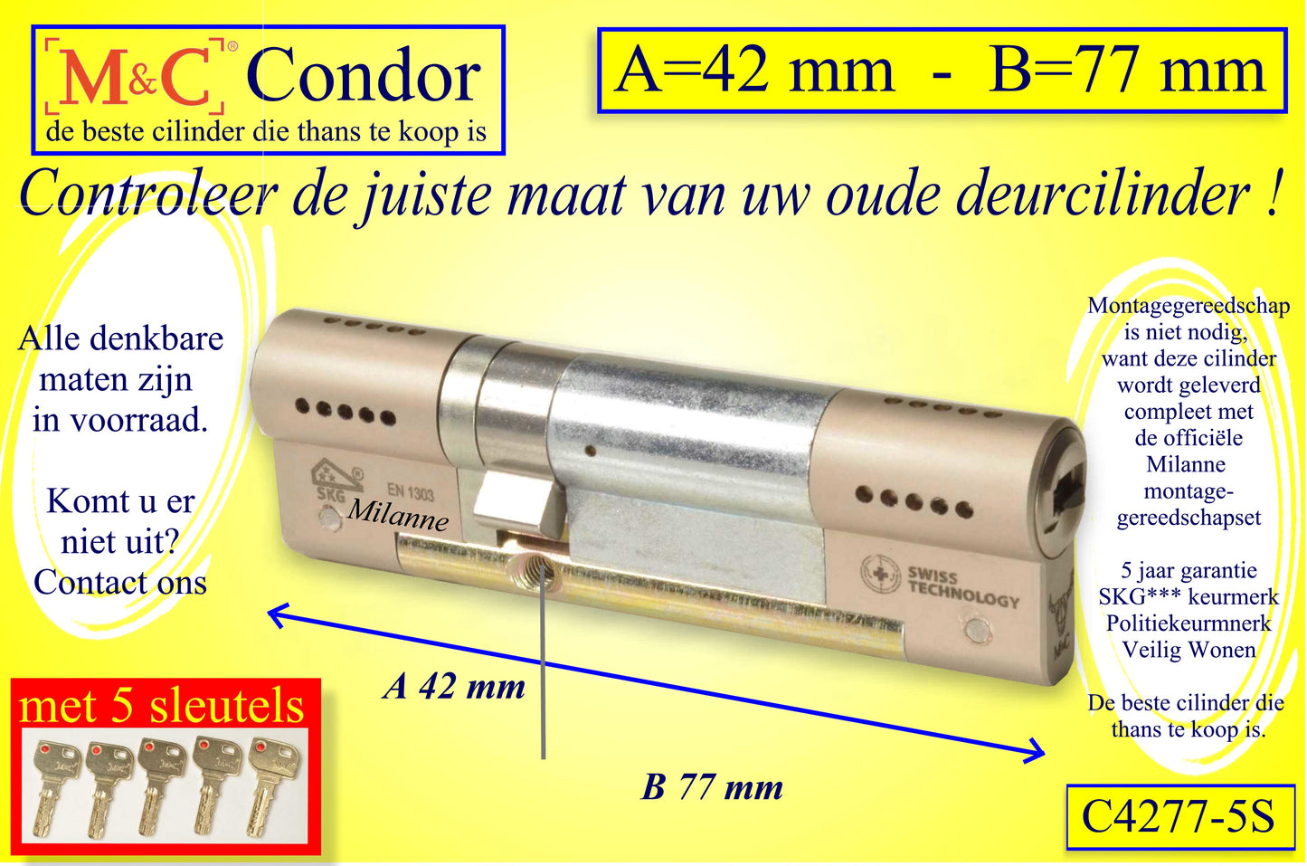 M&C Condor cilinderslot 42x77 mm