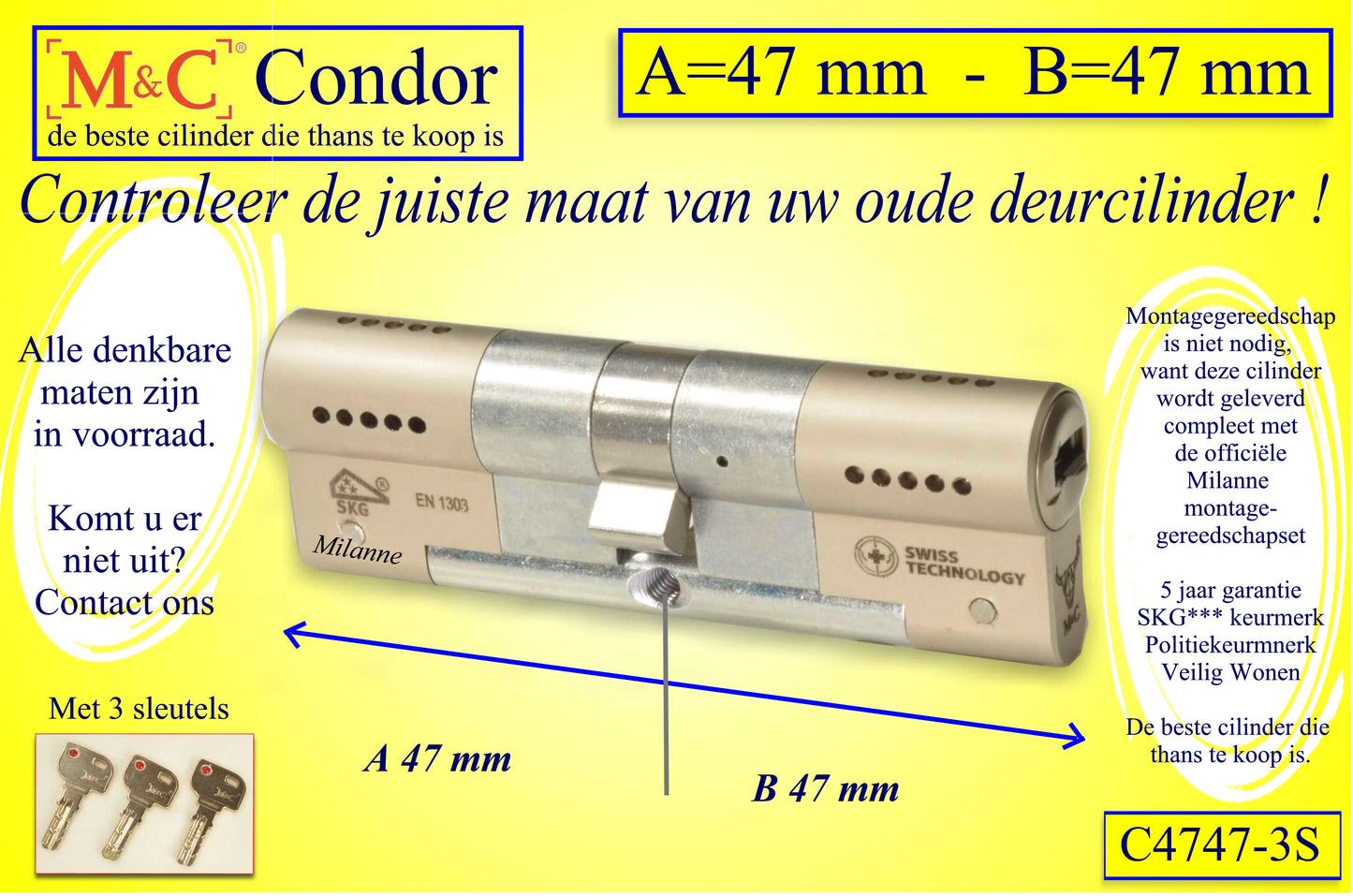 M&C Condor cilinderslot 47x47 mm