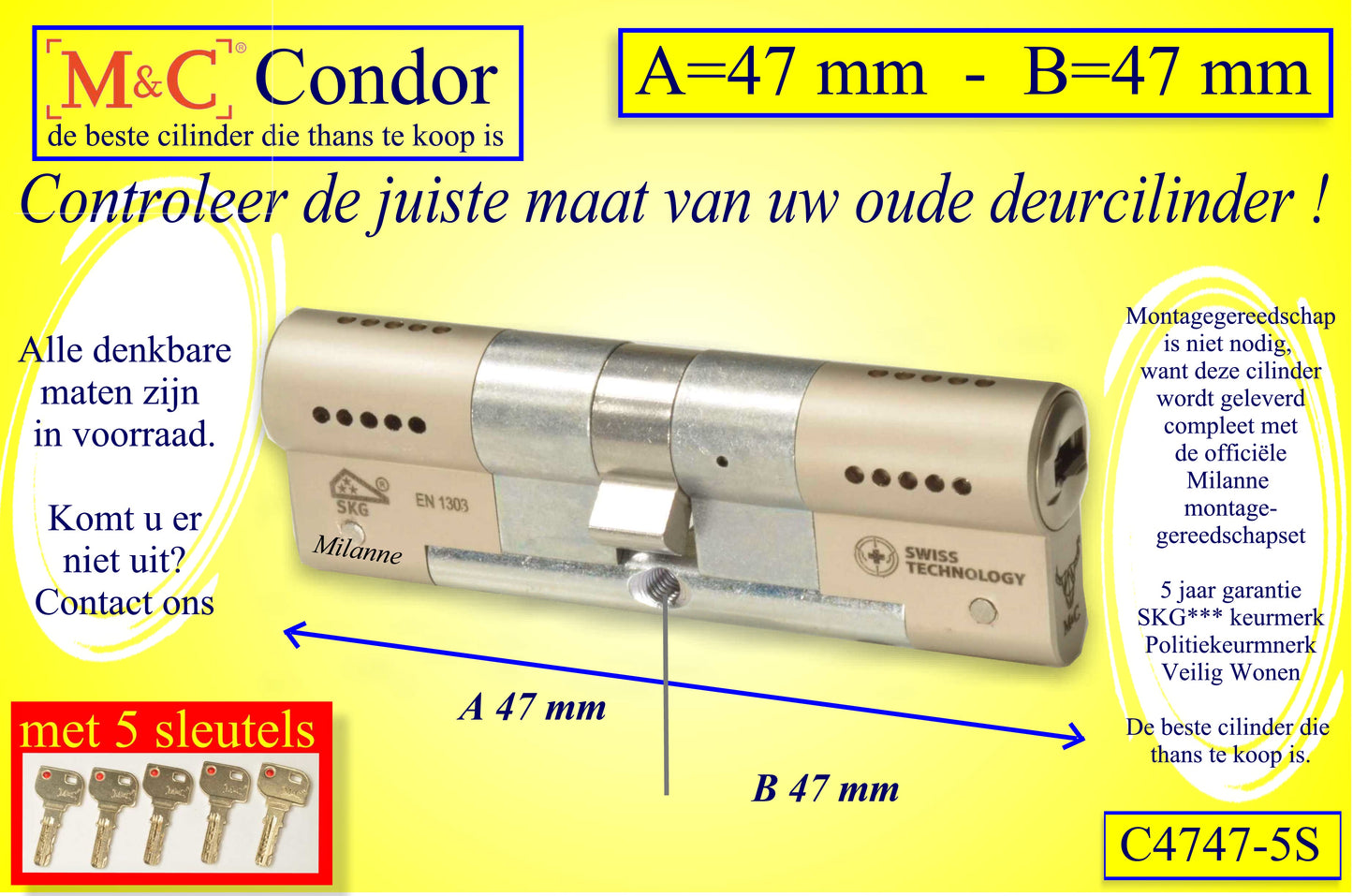 M&C Condor cilinderslot 47x47 mm