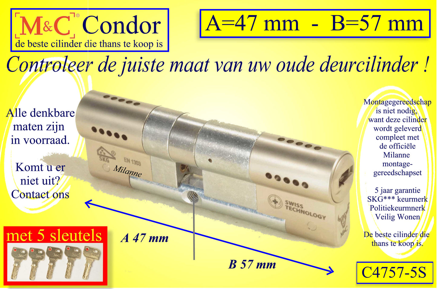 M&C Condor cilinderslot 47x57 mm