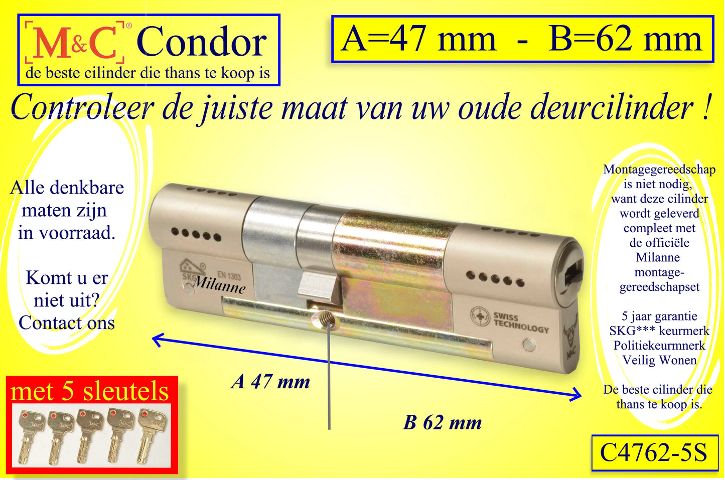 M&C Condor cilinderslot 47x62 mm