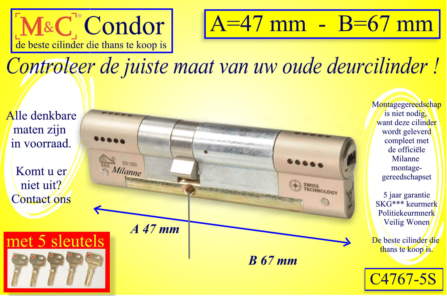 M&C Condor cilinderslot 47x67 mm