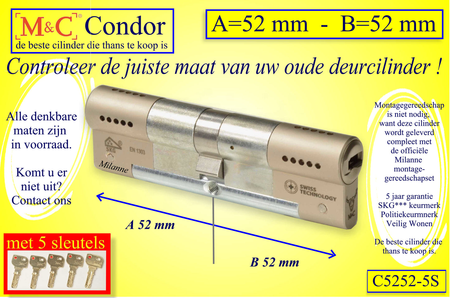 M&C Condor cilinderslot 52x52 mm