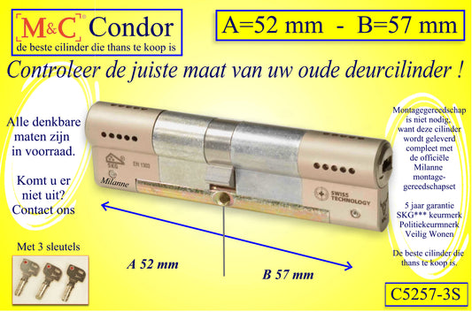 M&C Condor cilinderslot 52x57 mm