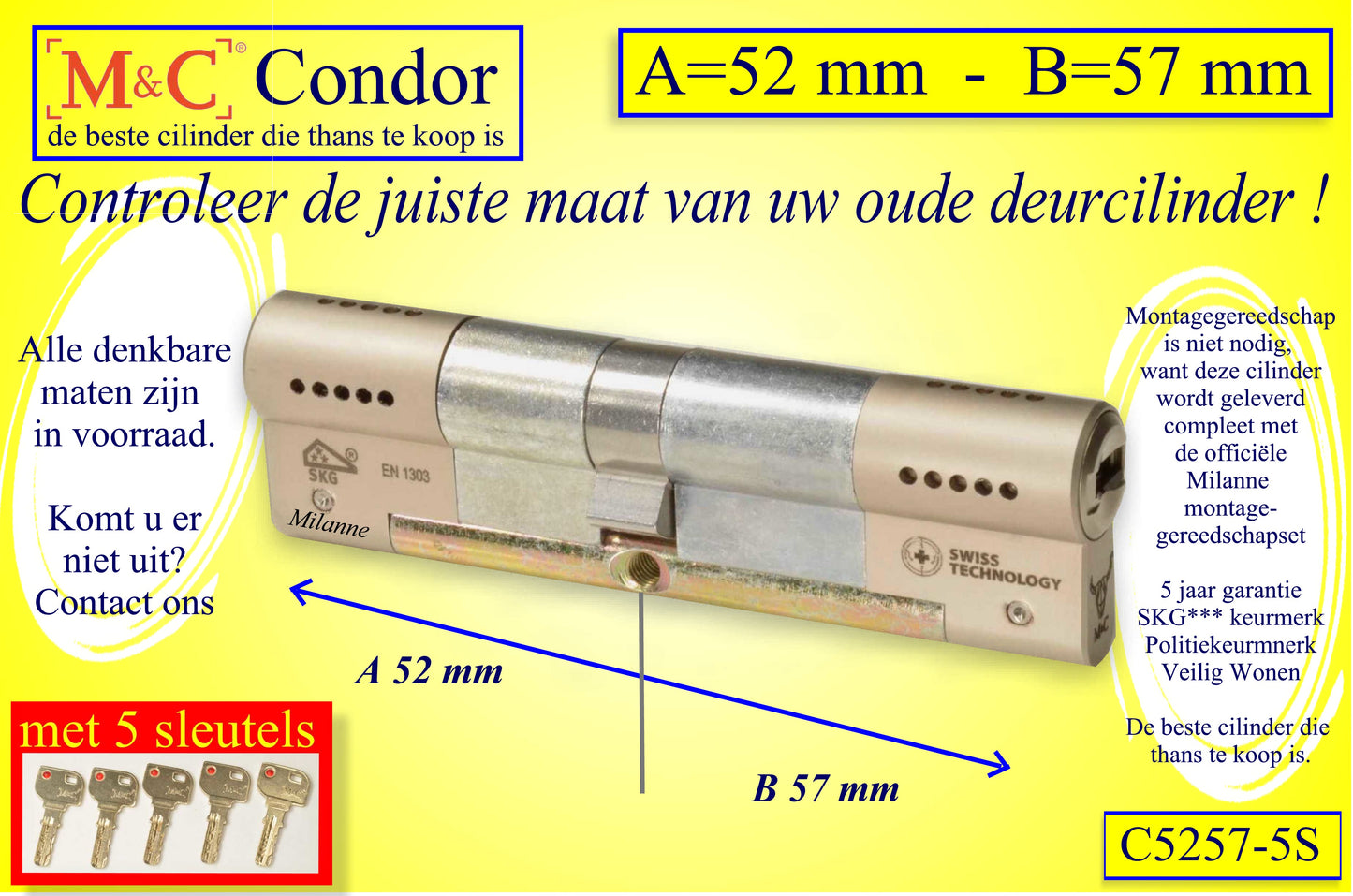 M&C Condor cilinderslot 52x57 mm