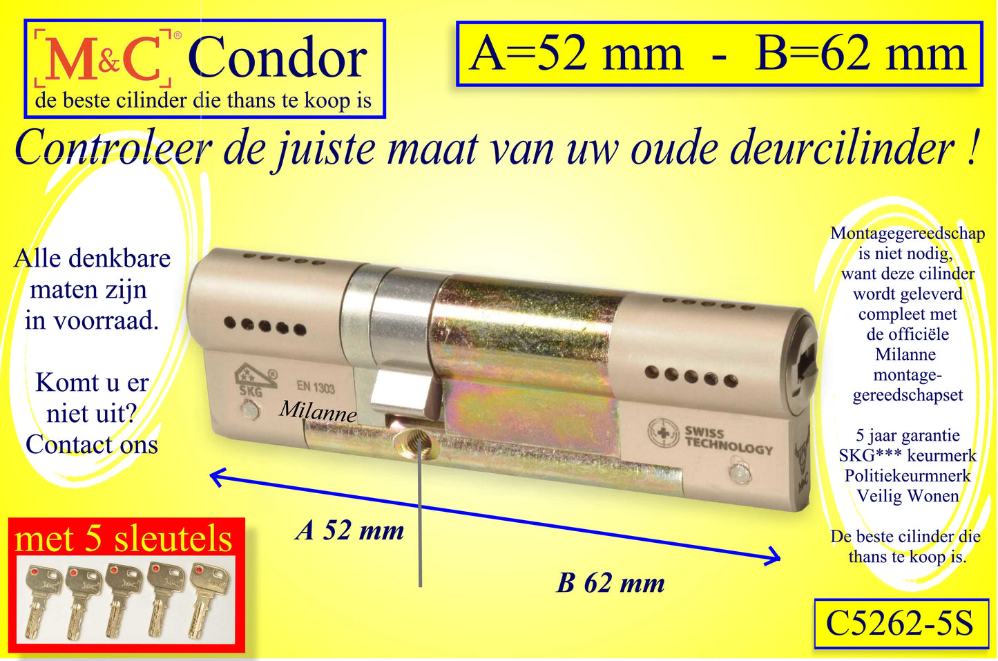 M&C Condor cilinderslot 52x62 mm