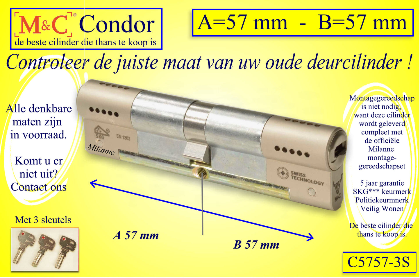 M&C Condor cilinderslot 57x57 mm