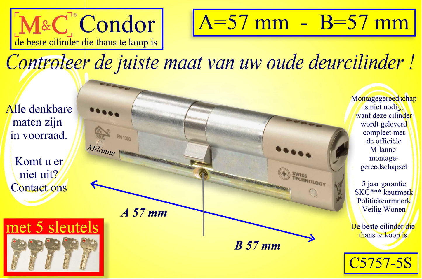 M&C Condor cilinderslot 57x57 mm