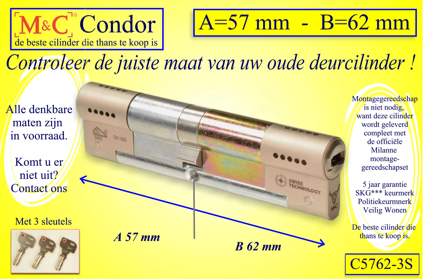 M&C Condor cilinderslot 57x62 mm