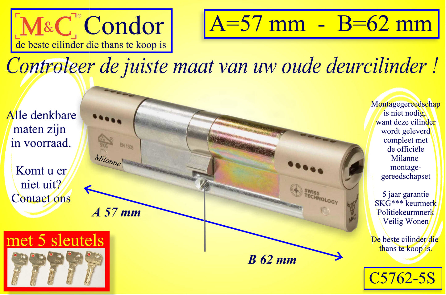 M&C Condor cilinderslot 57x62 mm