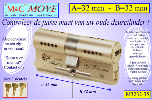 M&C Move cilinderslot 32x32 mm - met 3 sleutels