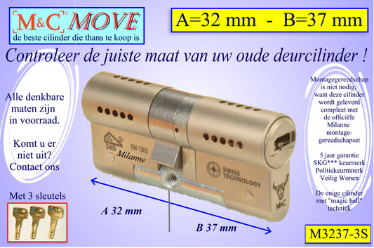 M&C Move cilinderslot 32x37 mm - met 3 sleutels