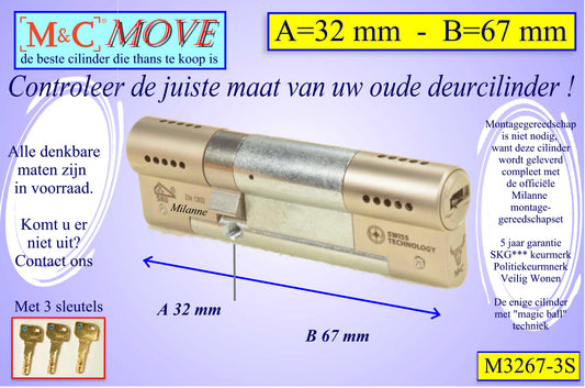 M&C Move cilinderslot 32x67 mm - met 3 sleutels