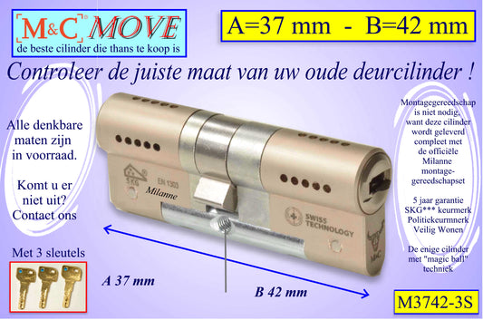 M&C Move cilinderslot 37x42 mm - met 3 sleutels